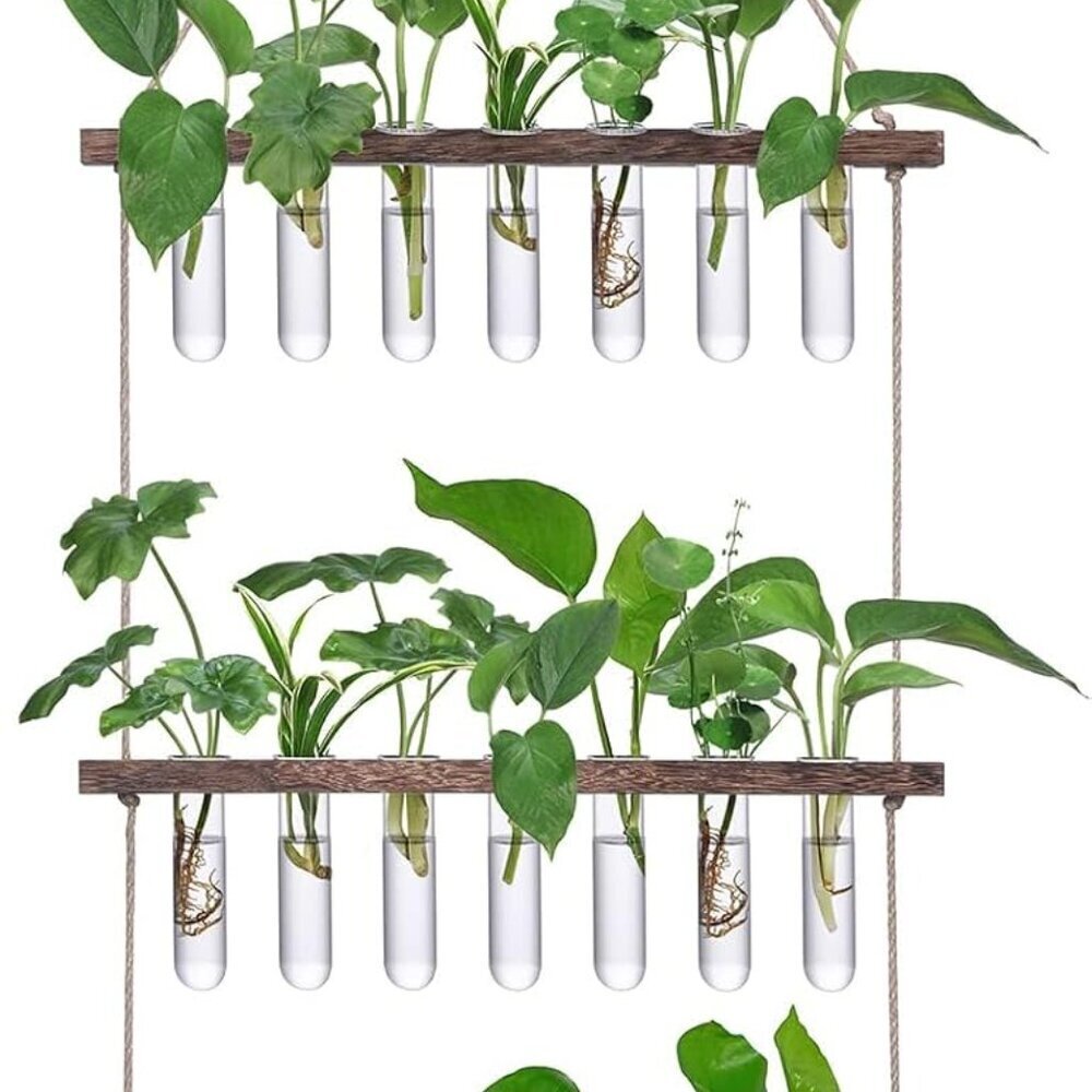 Wall Hanging Propagation Station with Wooden Stand 21 Glass Test Tubes 3 Tiered
